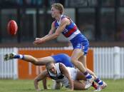 Jay Rantall, pictured handballing for Footscray in 2023, was impressive in his return for South Warrnambool. Picture by Getty Images