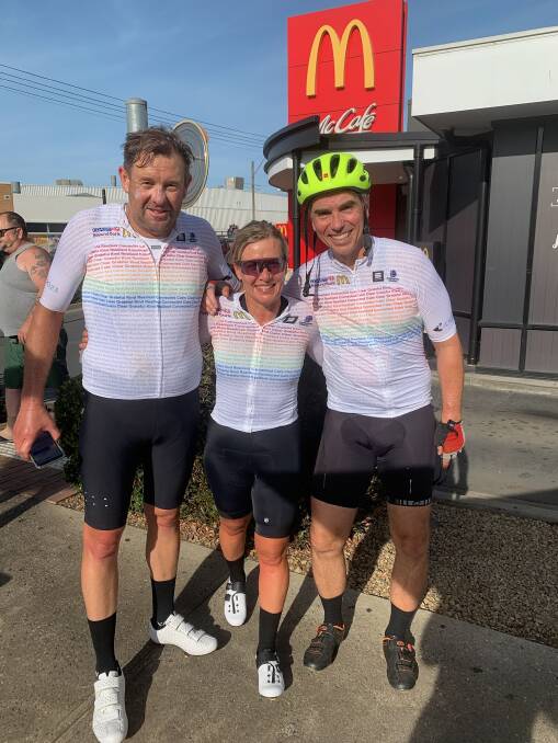 Leigh McCarthy, Natasha Cross and Jason Hill after taking part in the 2023 Warrnambool Bike Ride. Picture supplied 