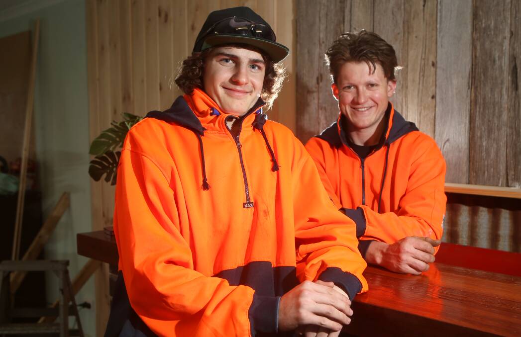 Youth supporting youth: Tyler Rhodes with plumber James Martelloni who is supporting Tyler's search for a building apprenticeship. Picture: Amy Paton  