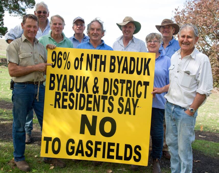 Against: A group of Byaduk district farmers show their opposition this year to onshore mining for unconventional gases. 