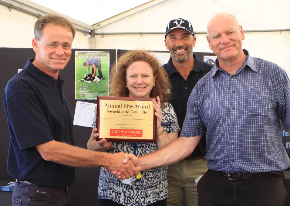 Dr Stephen Jagoe and Phil Keegan (second from right) from Warrnambool Veterinary clinic accept The Standard award for the best Rural site from The Standard representative Everard Himmelreich and Warrnambool mayor Kylie Gaston.