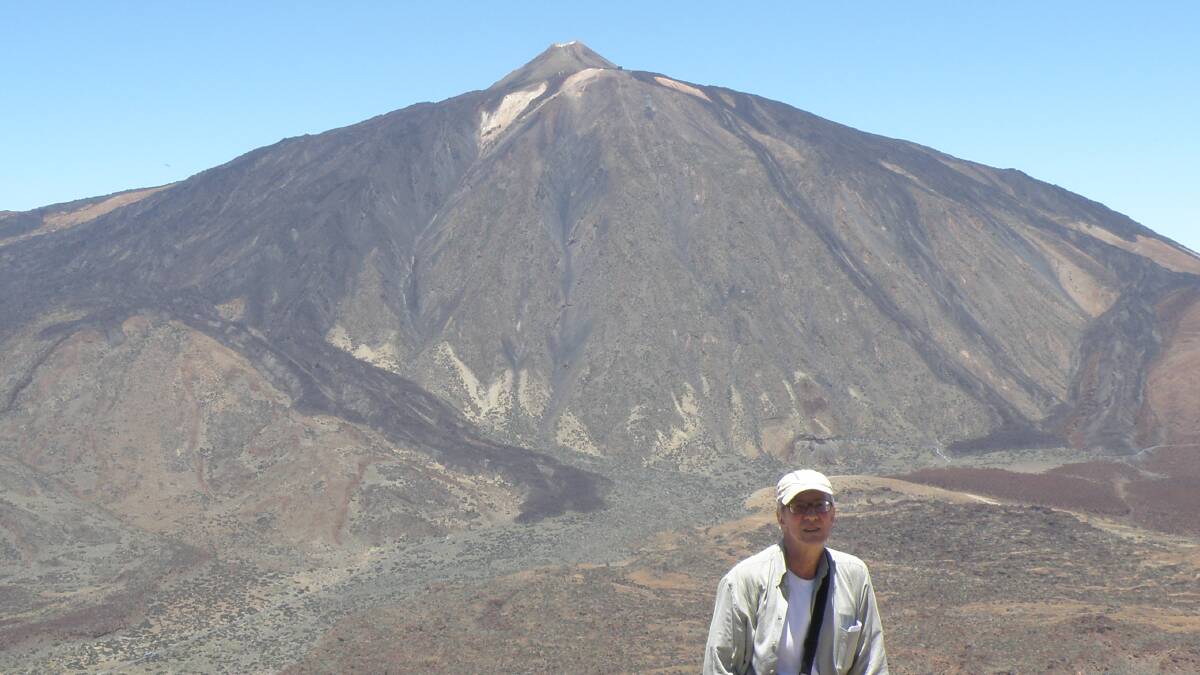Professor Ray Cas at the Teide volcano, on Tenerife in the Canary Islands off the north-west coast of Africa.