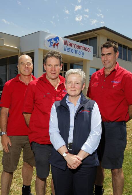 Change: Warrnambool Veterinary practice manager Jennifer Davis with some of the clinic's directors Michael Wraight, Charlie Blackwood and Glenn Cuzens.