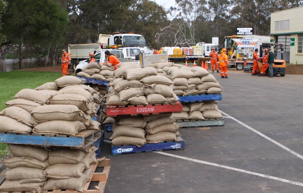 Ready: The SES is again sandbagging at Casterton and Coleraine in preparation for further flooding that's expected to hit the two towns this week. Picture: Everard Himmelreich