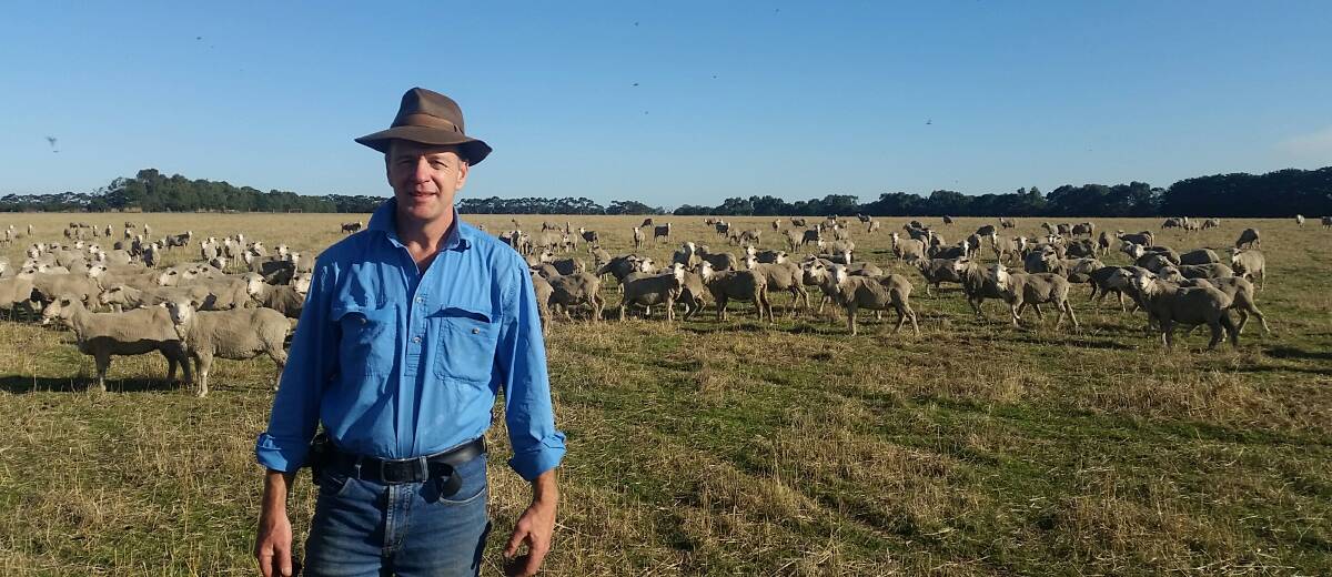 Happy: Wool producer Ross Quail from Woorndoo near Mortlake says most wool microns are currently producing good returns. 
