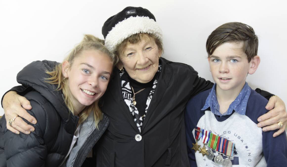 Cherishing family: Patricia Vick, the widow of Second World War veteran Jim Vick, with her great grandchildren, Chloe and Darcy. Picture: Everard Himmelreich 