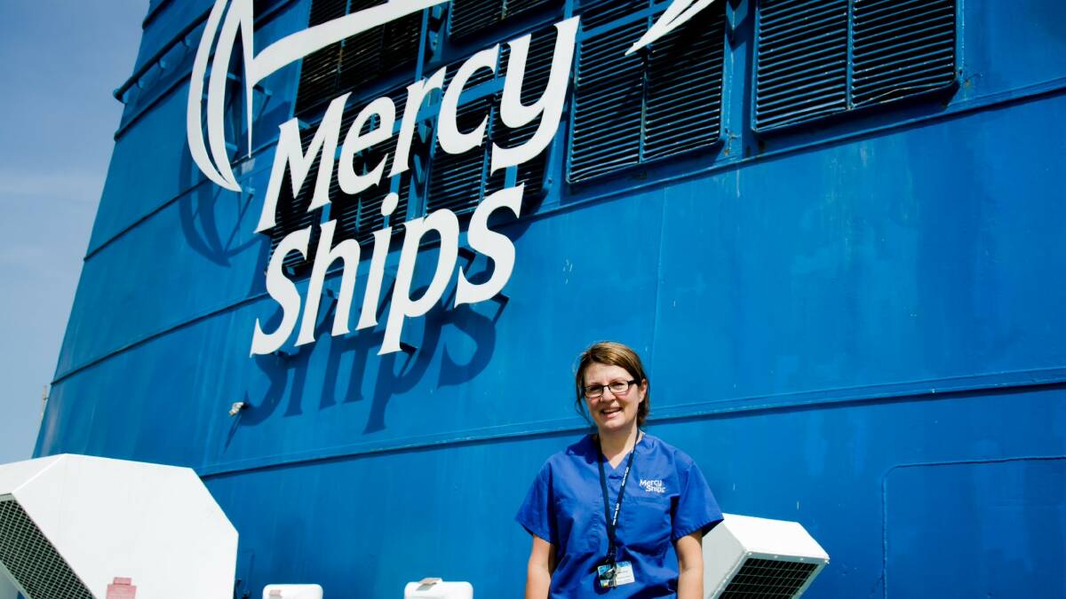 Volunteer: Cate Asling on the Mercy Ship in Benin in west Africa where she worked as a volunteer. 