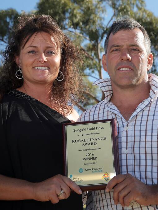 Acclaimed: Renee and Alister Murfett of Framlingham with their Rural Achiever of the Year award from the Sungold Field Days. Picture: Rob Gunstone: