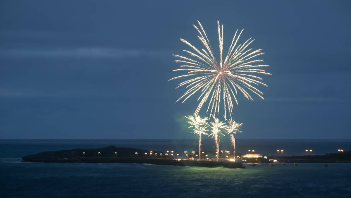 Spectacular fireworks explode above the new venue at the Warrnambool breakwater on New Year's Eve. Photo: Perry Cho, Patient Eye Imaging