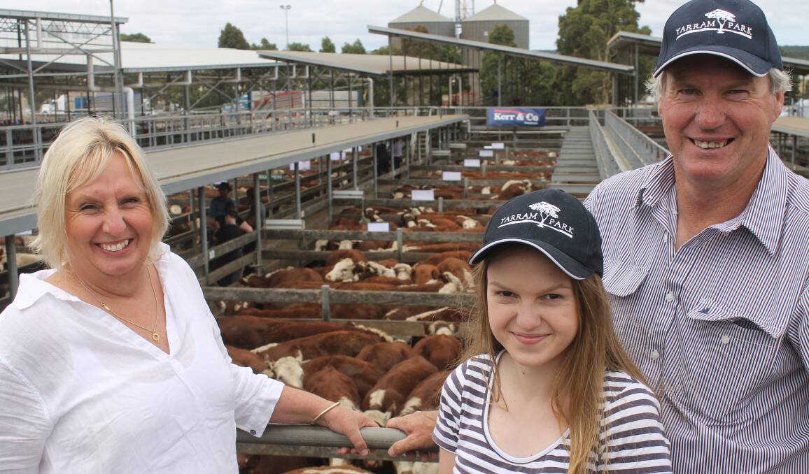 Good money: Carolyn, Hayley, 16, and Paul Malseed, Condah, sold 186 Orana Partnership steers at Hamilton on Friday.