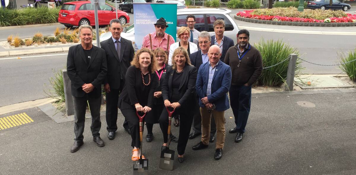 READY: Warrnambool mayor Kylie Gaston and Western Victoria MP Gayle Tierney, with councillors and Liebig Street leadership group members. 