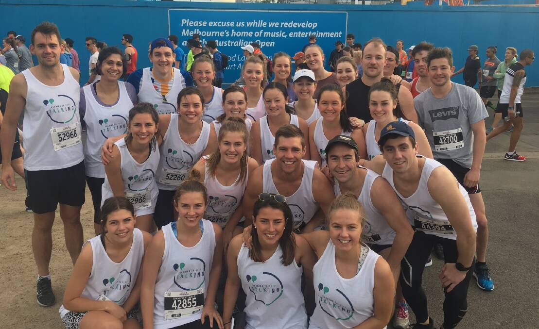 RUNNING FOR SAM: A group of Sam Fitzgibbon's friends raised money for mental health services at a marathon in 2016. 