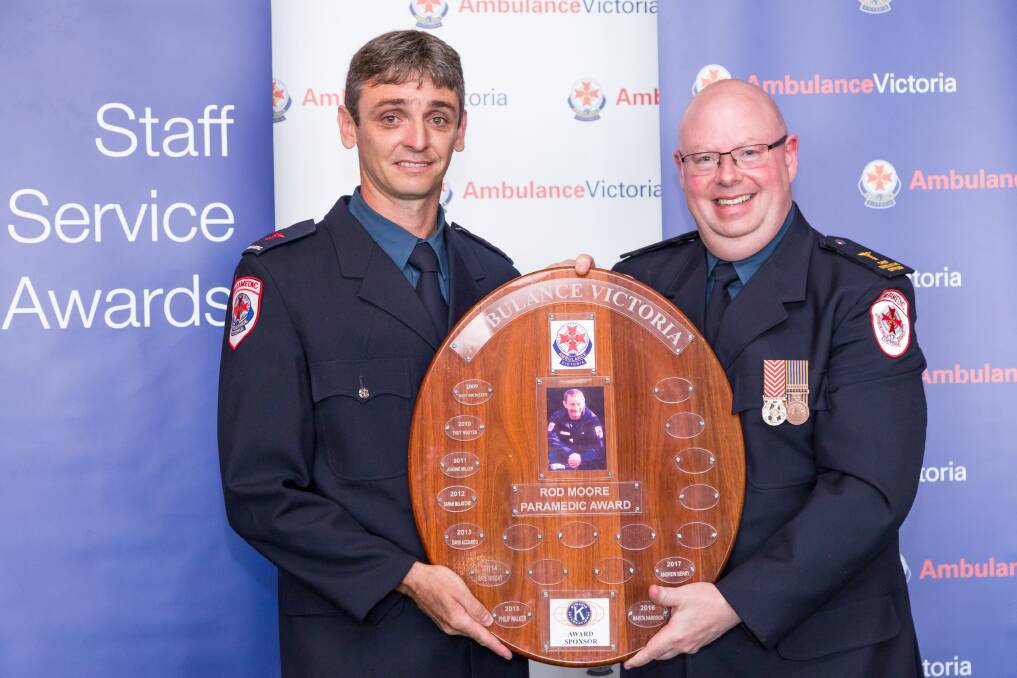 FANTASTIC: Rod Moore memorial award winner Andrew Berry (right) with Ambulance Victoria's chief executive officer Tony Walker.