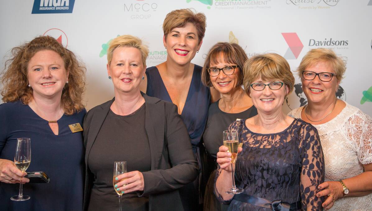 CHEERS: Kylie Gaston, Melanie Curtis, Sue Cassidy, Jo Riley, Kim Kavanagh and Suzanne Morgan at the BPW Australia National Conference.