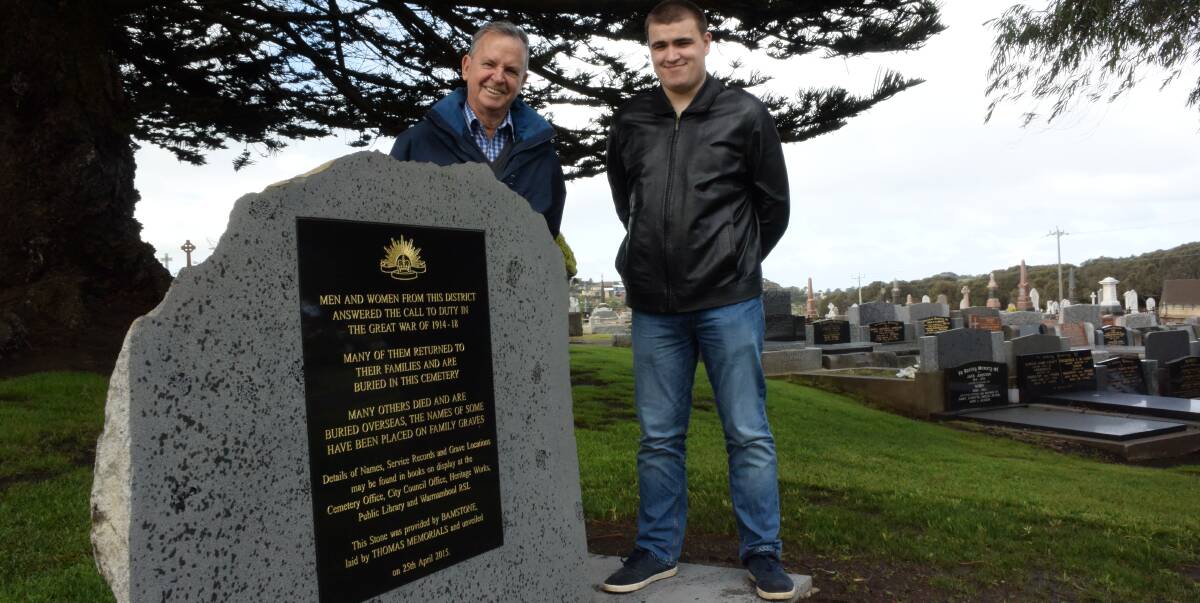 CENTENARY: Warrnambool RSL committee member Doug Heazlewood and RSL volunteer Kyal Kay at the Warrnambool cemetery, where a commemoration for the Battle of the Lone Pine will be held. Picture: Rachael Houlihan 