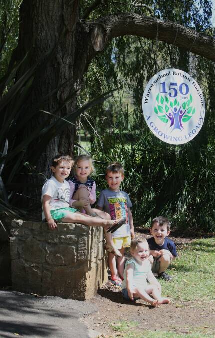 HANGING OUT: Cousins Ethan Hammersley, 3, Macey Wilson, 3, Billy Hooper, 4, Flynn Collins, 4, and Ella Collins, 18 months at the gardens. Picture: Amy Paton