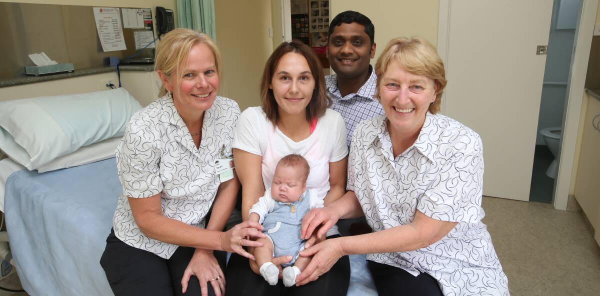 Hello: Sarah Williams, Jasmine Etherington with son Jack O'Neill, Dr Amsa Kishantha and Judy McSween. Picture: Vicky Hughson