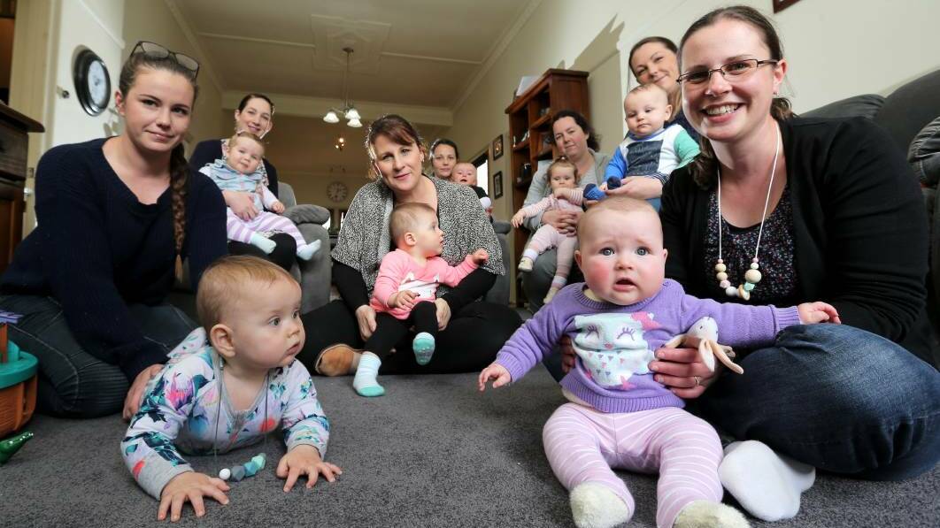 Speaking out: Gemma Dennis with daughter Evelyn (right), and her mothers' group, which is defending maternity services at Terang Hospital. Picture: Rob Gunstone