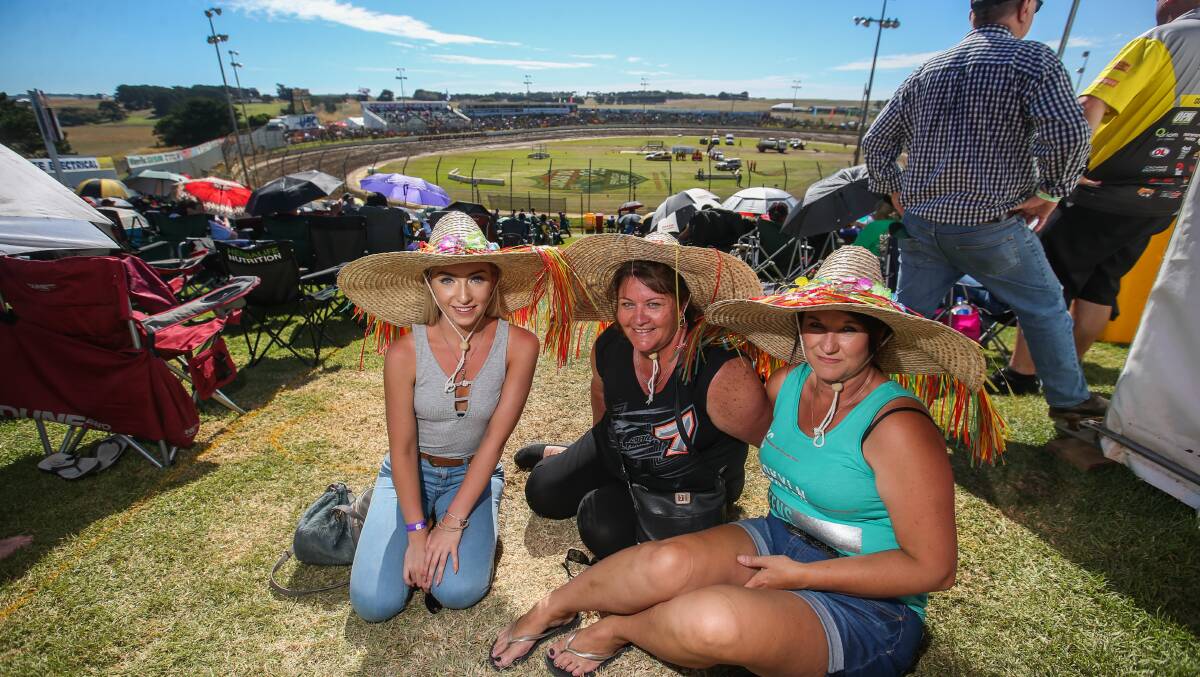 Tasmania's Teegan Howe (left) and Cynthia Bowden (right) attend their first ever Classic with friend Cathy Dunham (centre) from Melbourne, who is an experinced Classic attendee. Picture: Amy Paton
