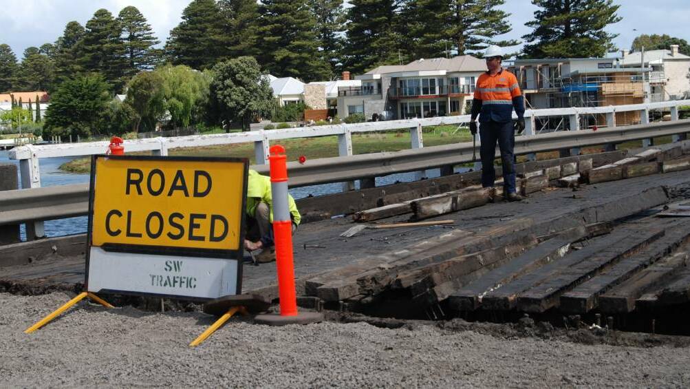 A BRIDGE TOO FAR: Works are underway on Port Fairy's century-old Gipps Street bridge, which will remain closed to motorists for at least two weeks.