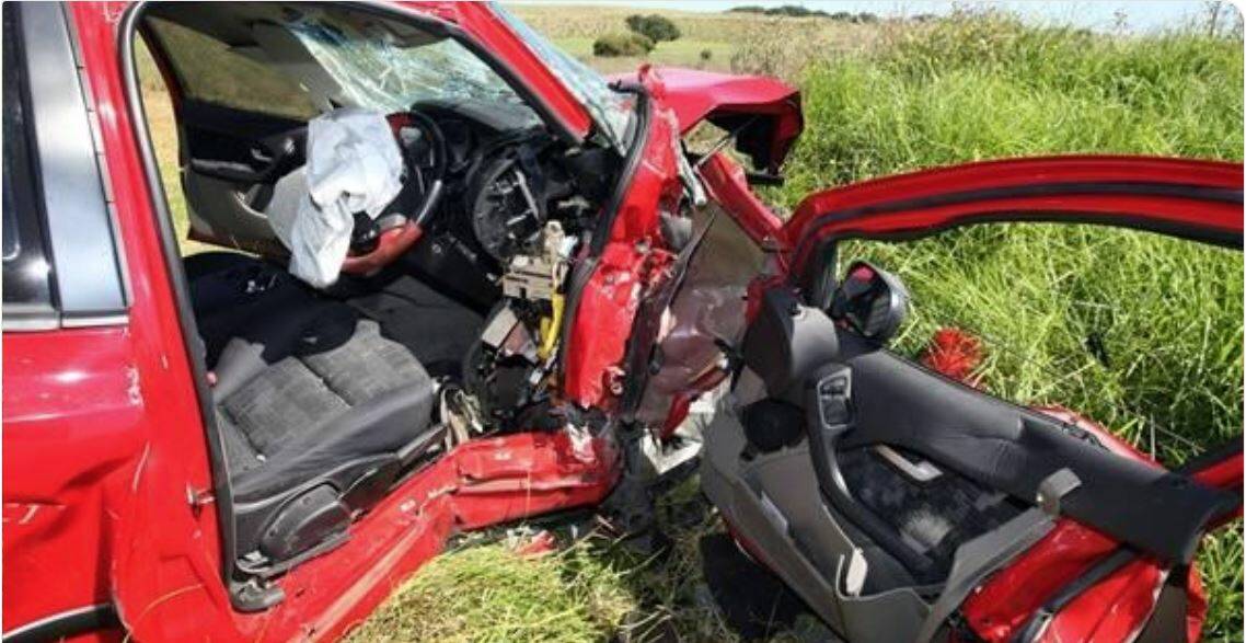 HORROR SMASH: Mr Hulin was trapped in his ute for an hour-and-a-half after the accident in 2010.