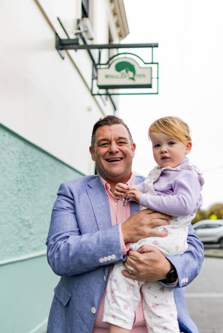 Mark McIlroy, pictured with his daughter Millie, 2, took over the Whalers Hotel on Wednesday. Picture by Anthony Brady