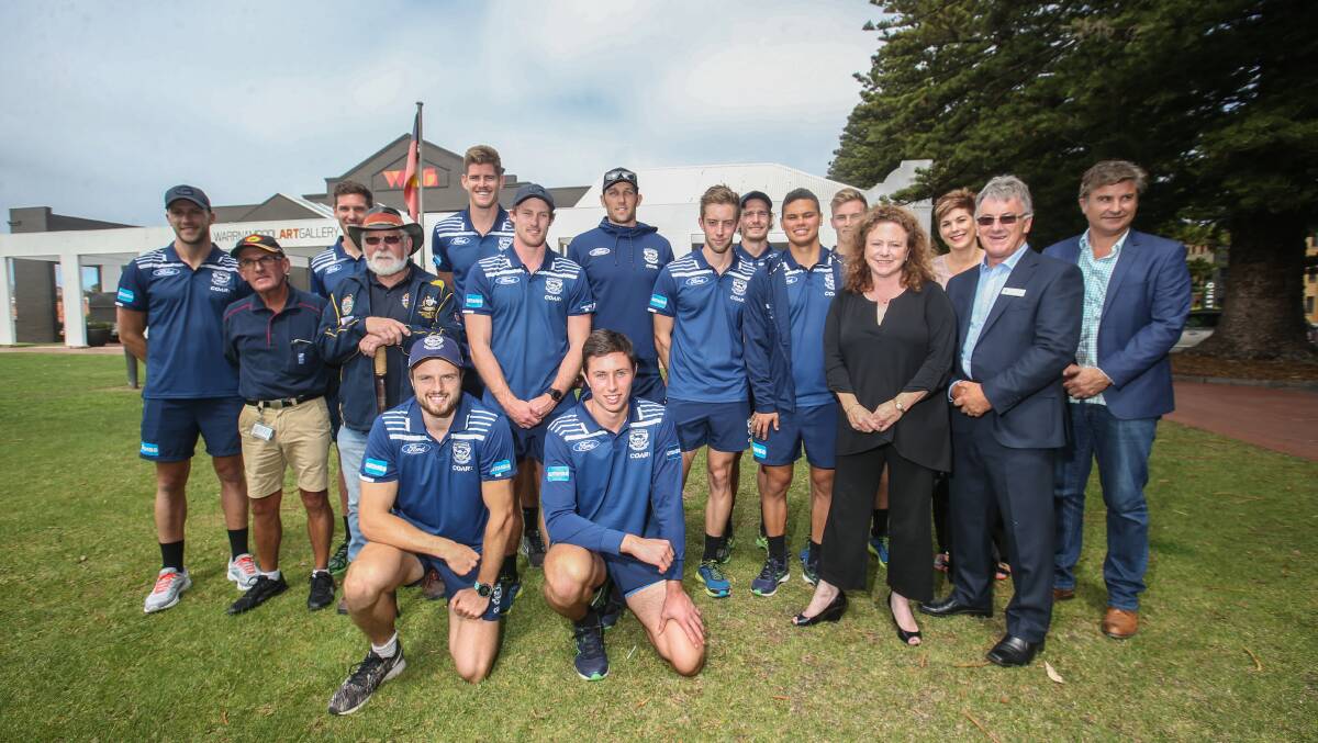 Geelong Cats players are welcomed to Warrnambool. Picture: Amy Paton