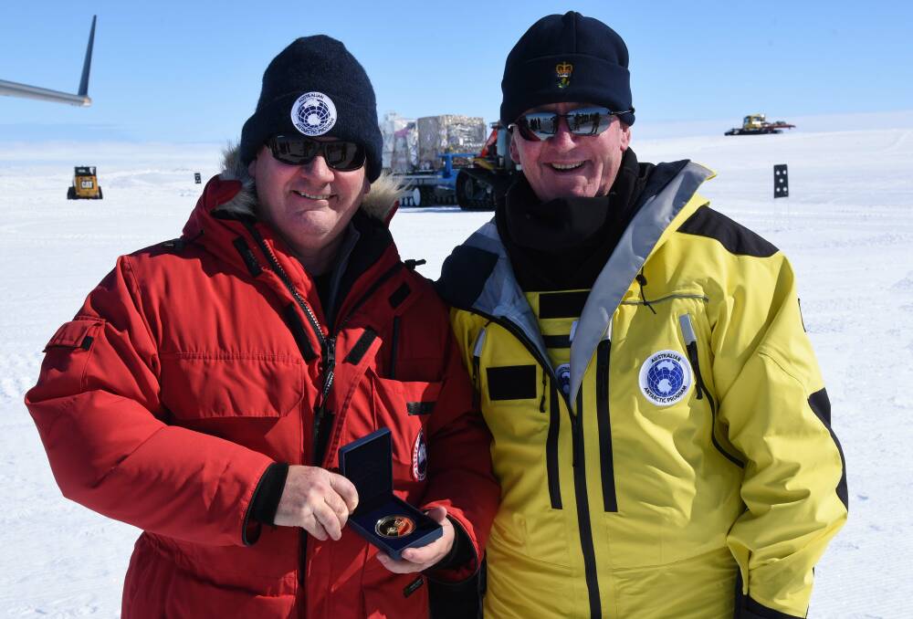 SPECIAL VISITOR: Casey Research Station leader Paul Ross with the Governor General Sir Peter Cosgrove at Wilkins Aerodrome, Antarctica. Picture: Sam Groves/Australian Antarctic Division
