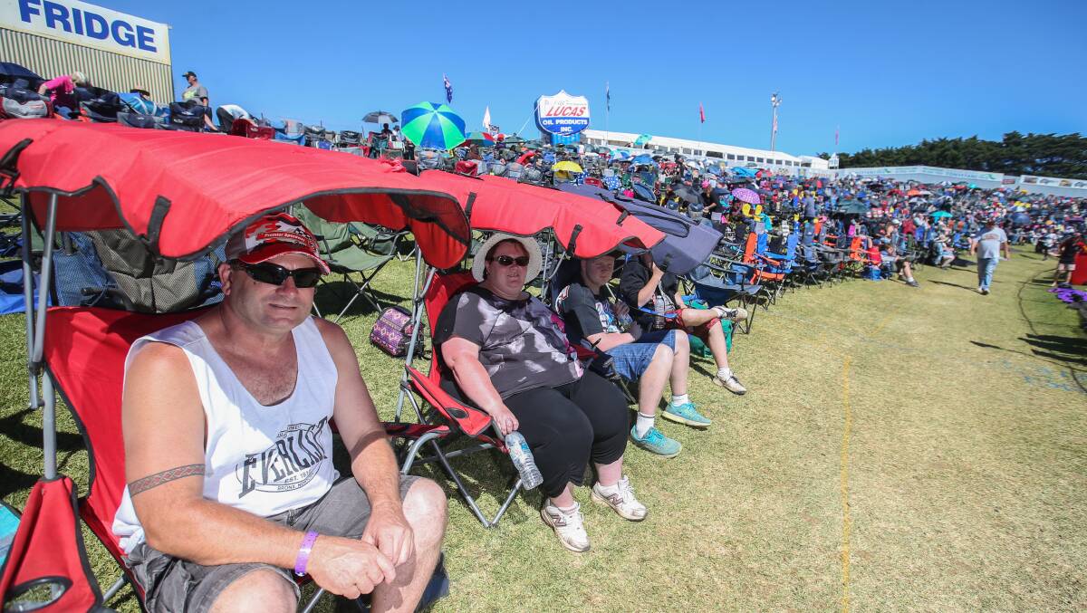 Camperdown's Gavin and Tania Catley arrived at 1.30pm to get their shady seats by the fence. Picture: Amy Paton