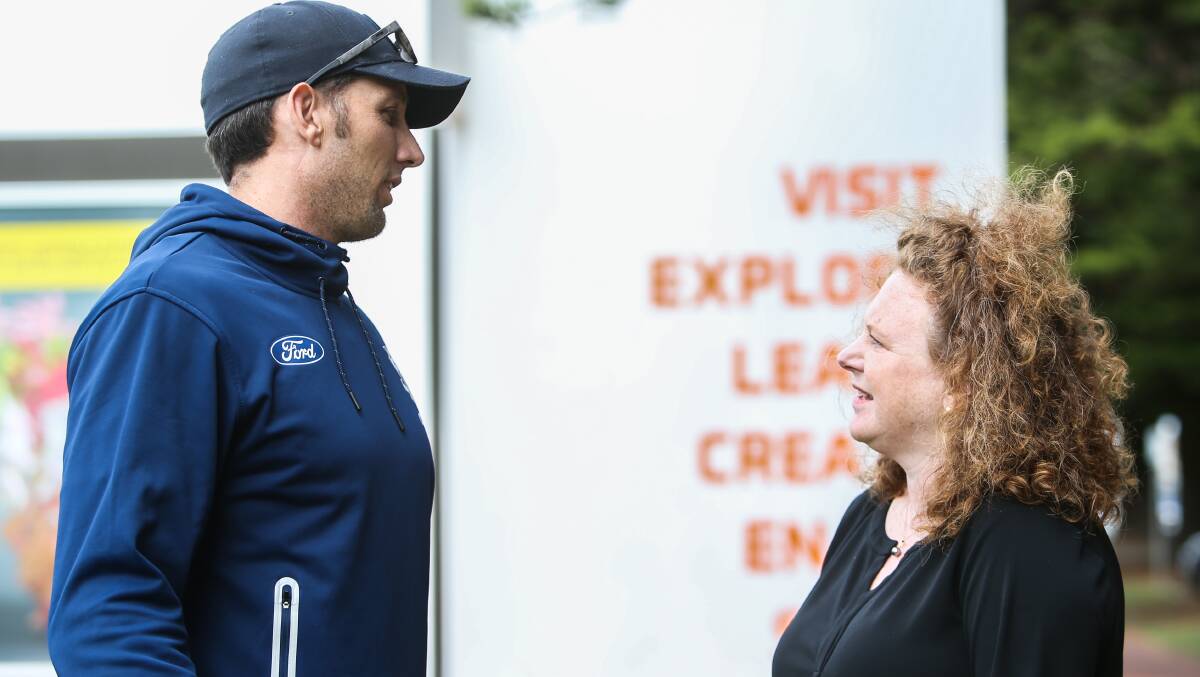 Geelong Cats player Harry Taylor is welcomed to the city by mayor Kylie Gaston. Picture: Amy Paton