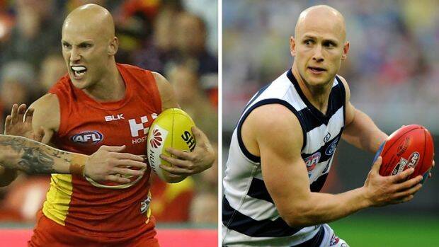 Gary Ablett playing for Gold Coast this year (left) and during the 2009 grand final (right). Photo: Getty Images and Sebastian Costanzo