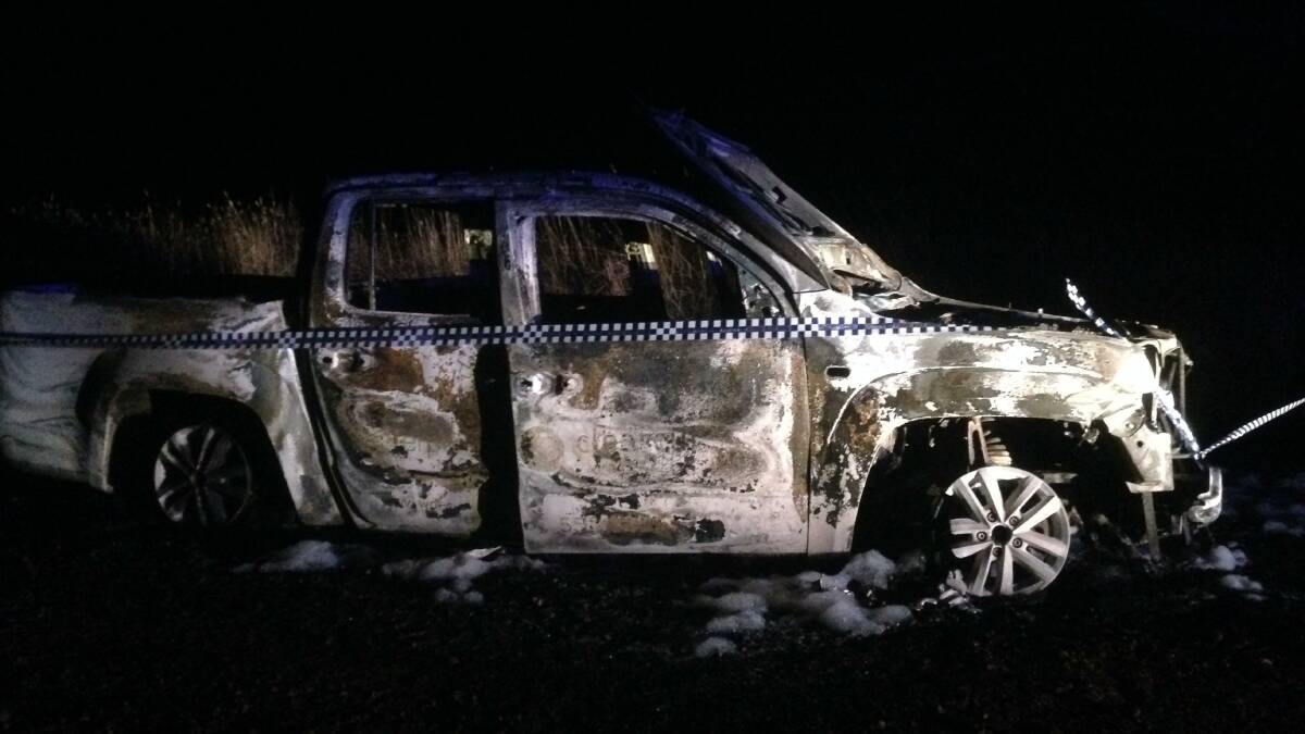 The stolen car that was found burnt out near Ellerslie.