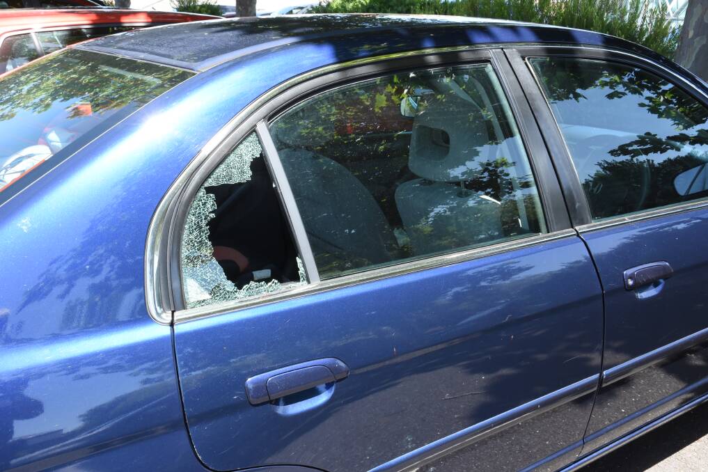 A vehicle that was broken into at a Koroit Street car park on Tuesday.