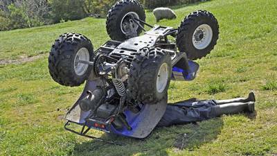 A set-up scene of a quad bike accident taken to highlight the issue of safety on farms.