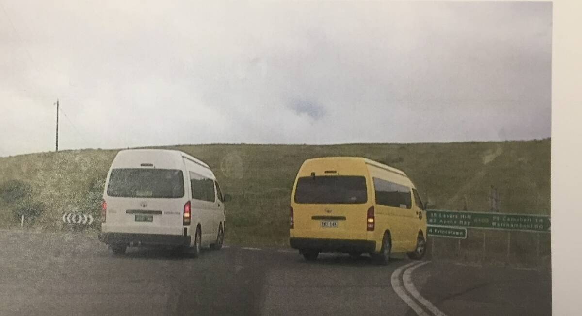 The driver of the white mini-bus, who in this image was stopped at the intersection to turn right, was fined in court.