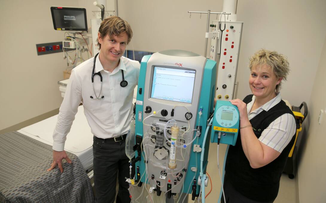PUMPED UP: Nephrologist Dr Nick Barraclough and ICU manager Tina Johnstone with the new haemofiltration machine. Picture: Rob Gunstone