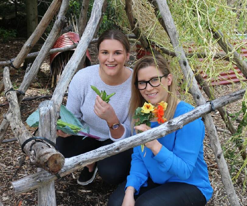 GREEN ROOM: Warrnambool's Jackie Netherway (right), with fellow student Tegan Hobbs, taking part in the outdoor learning program with Barwon Health in Geelong.
