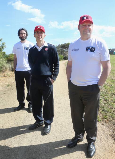 WALKING HOME: The Salvation Army's Chris Philpot, Major Peter Wood and Lindsay Stow will walk to raise awareness and funds for homelessness. Picture: Amy Paton