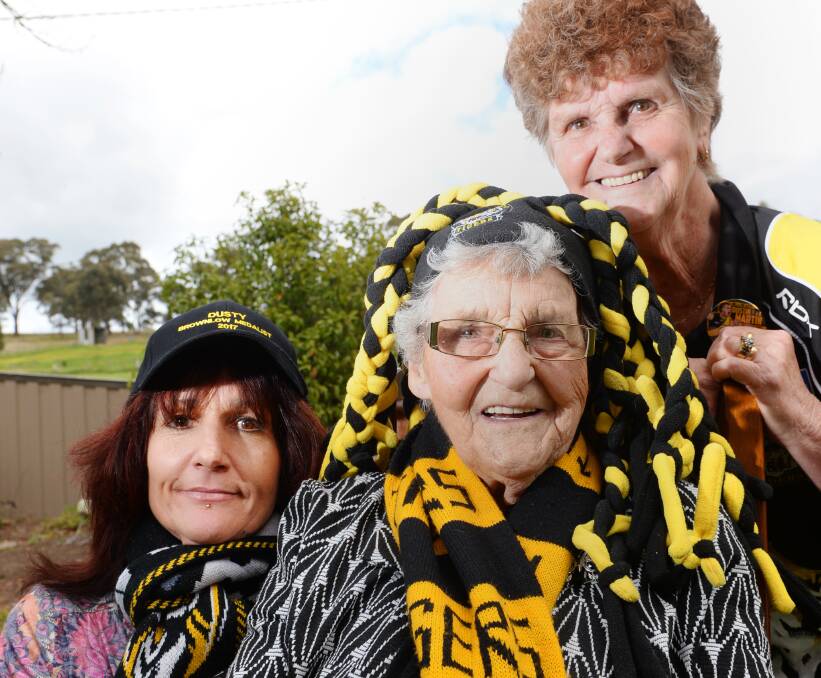 PROUD: Dustin Martin's Mum Kathy Knight, Great Nana Mavis Chellew and Nan Lois Knight are set for AFL grand final day. Picture: DARREN HOWE