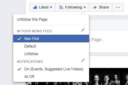 You can make sure you see our posts first in your news feed by selecting 'See First'.