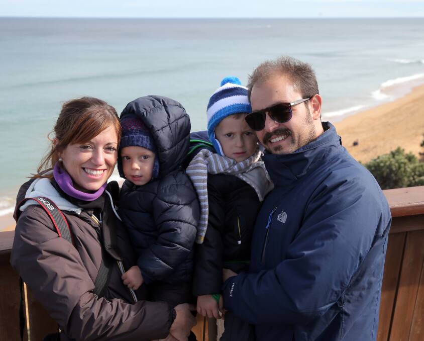 World Famous:  Italian honeymooners Valentina and Lorenzo Sordini, with their sons Jacopo, 2, and Enrico, 4,  enjoyed watching the whales, after the ocean giants were a no show at Victor Harbour. Pictures: Rob Gunstone
