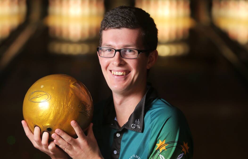 Bowled Over: Warrnambool bowler Matt Hill is still smiling after he recorded 12 strikes to record a 300 game, in the local moonshiners league. Picture: Rob Gunstone