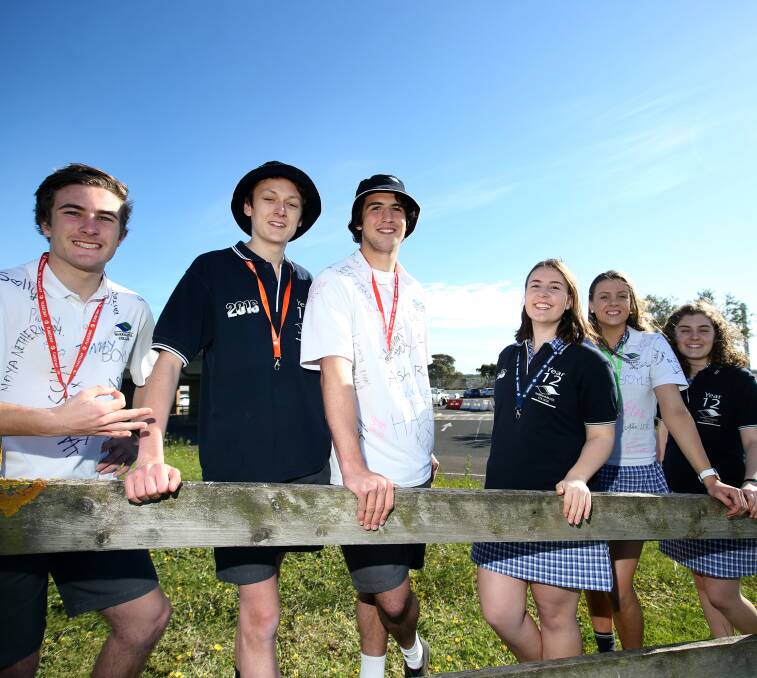 Next phase: Warrnambool College school captains on their last day of school. Picture: Amy Paton