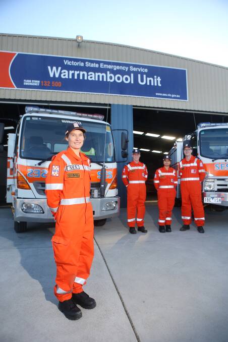 ON DUTY: Warrnambool SES volunteers Susan Potter, Stephen Bakker, Delna Plathottam and Tristan Forster invite others to join them next Monday, August 29 at 7pm and discover how to volunteer. Picture: Amy Paton