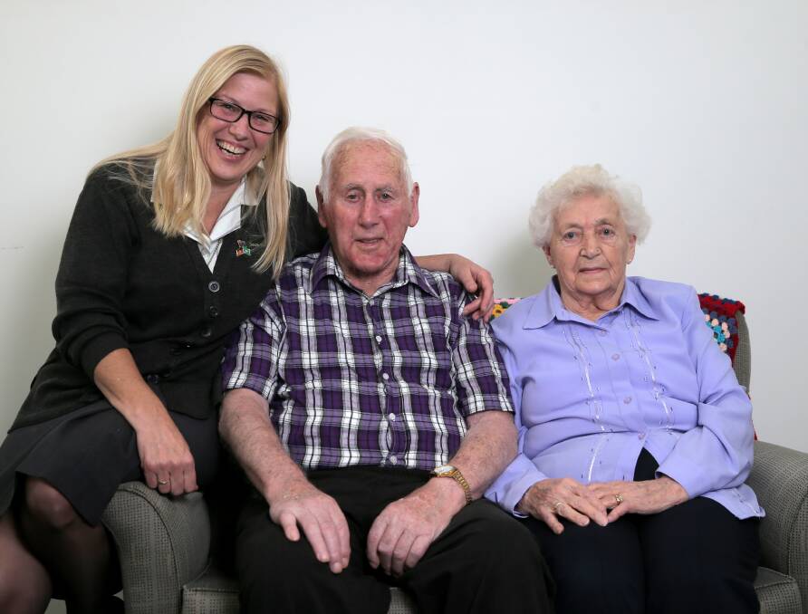 The heart remembers: Annette Kelson regularly visits her father John and mother Anne Duynhoven, who were both diagnosed with dementia and now live together at Mercy Place. Picture: Rob Gunstone