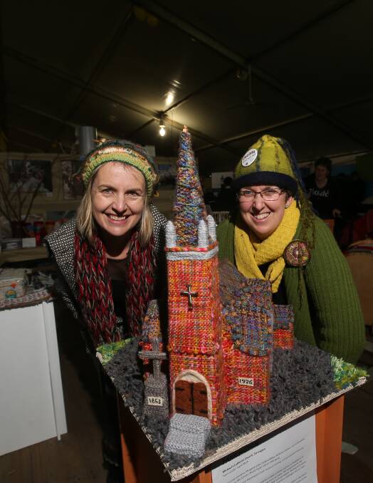 Woolly art: Naomi Turner and Jacinta Wareham from Woolly West Fest displayed a cathedral made of wood and wool at Sheepvention this year. Picture: Vicky Hughson