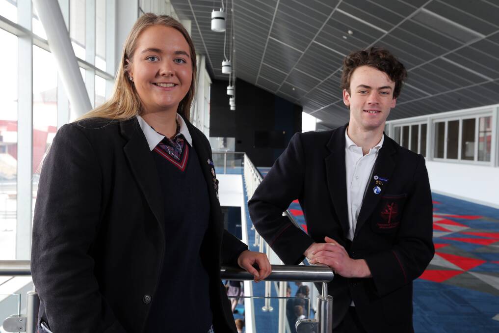 Next phase: Emmanuel College school captains Isabella Mahoney-O'Donnell, 18, and Joey Brady, 18, are preparing for life after high school. Picture: Rob Gunstone