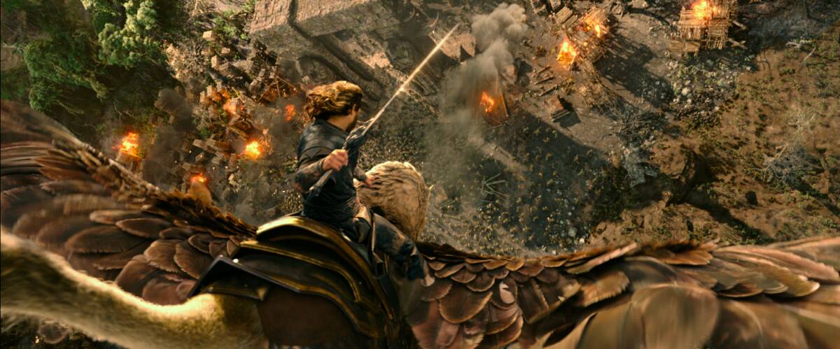Anduin Lothar (Travis Fimmel) heads into battle on a wing and a prayer.