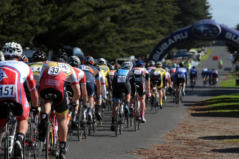 Cyclists roll into Port Fairy in 2014 during the Tour of the South Coast. Picture: Rob Gunstone