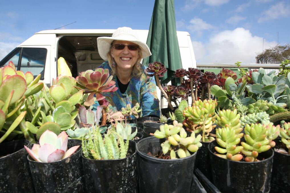 Cherree Densley with some of the succulents she has grown in her garden, which will be open to the public on Sunday.